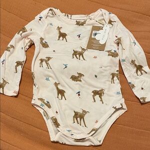 Angel Dear Cream Deer Print Bodysuit